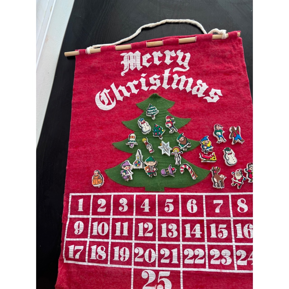 Vintage 1980s Larry Warren Felt Christmas Tree Advent Calendar with 25 Figures